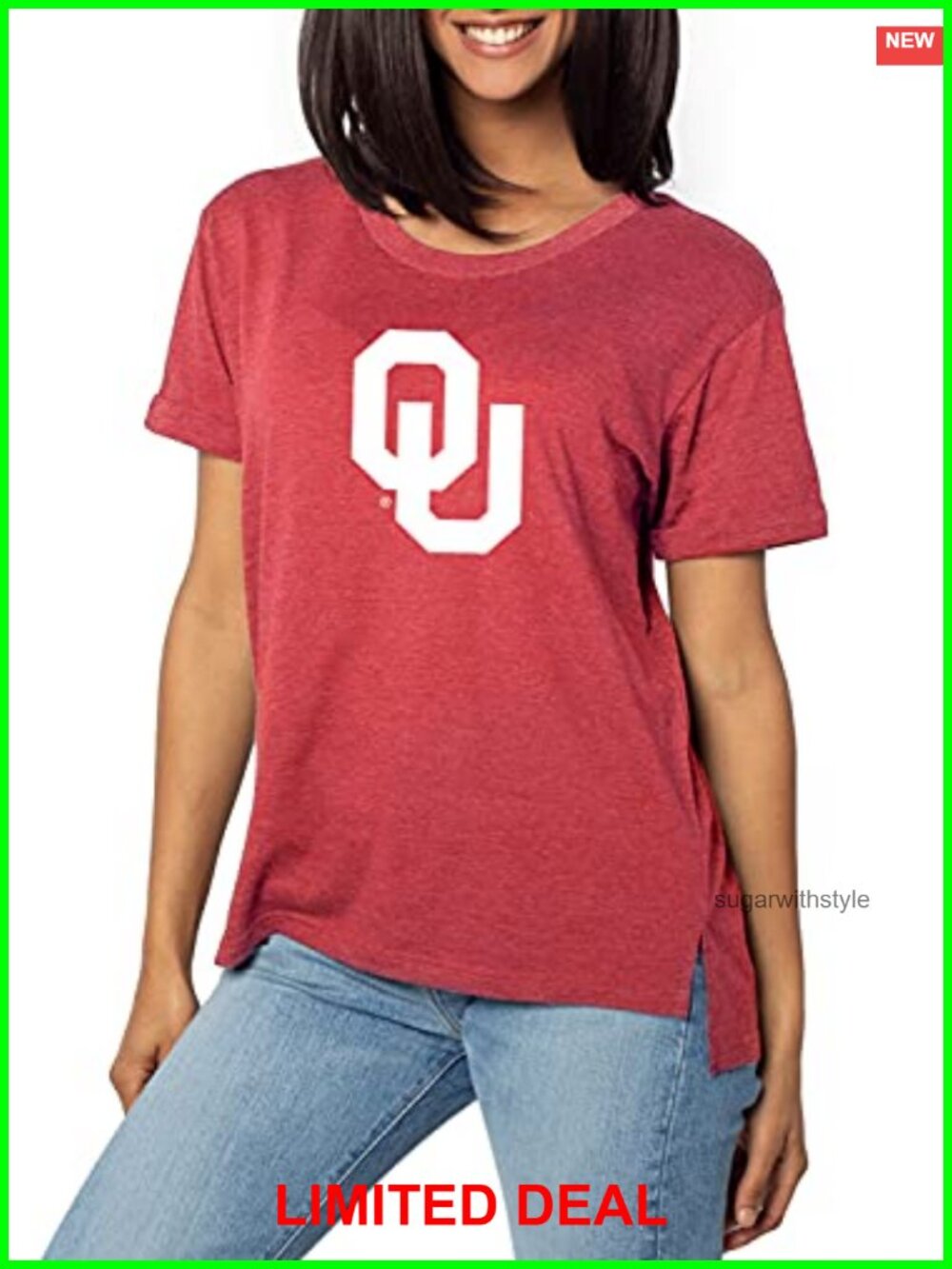 Womens Must Have Tee Cotton Poly Hi Low Hem Side Slits Rolled Short Sleeve
